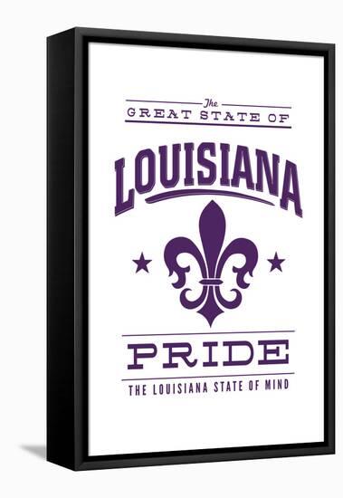 Louisiana State Pride - Purple on White with Fleur De Lis-Lantern Press-Framed Stretched Canvas