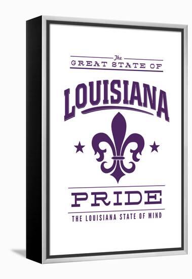 Louisiana State Pride - Purple on White with Fleur De Lis-Lantern Press-Framed Stretched Canvas