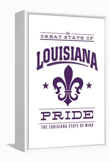 Louisiana State Pride - Purple on White with Fleur De Lis-Lantern Press-Framed Stretched Canvas