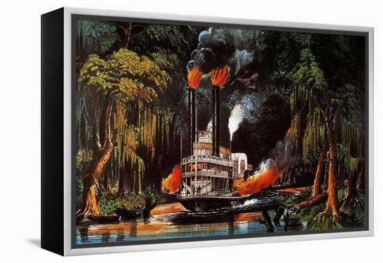 Louisiana: Steamboat, 1865-Currier & Ives-Framed Premier Image Canvas