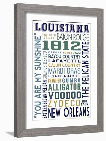 Louisiana - Typography-Lantern Press-Framed Art Print