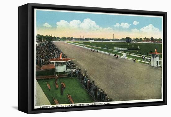 Louisville, Kentucky - Famous Churchill Downs on Derby Day Scene-Lantern Press-Framed Stretched Canvas