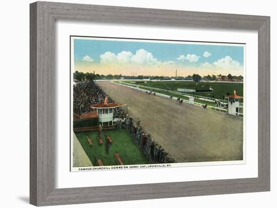 Louisville, Kentucky - Famous Churchill Downs on Derby Day Scene-Lantern Press-Framed Art Print