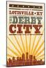 Louisville, Kentucky - Skyline and Sunburst Screenprint Style-Lantern Press-Mounted Art Print