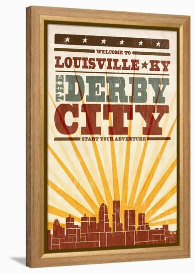 Louisville, Kentucky - Skyline and Sunburst Screenprint Style-Lantern Press-Framed Stretched Canvas