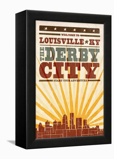 Louisville, Kentucky - Skyline and Sunburst Screenprint Style-Lantern Press-Framed Stretched Canvas