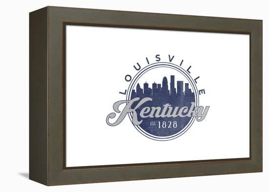 Louisville, Kentucky - Skyline Seal (Blue)-Lantern Press-Framed Stretched Canvas