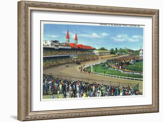 Louisville, Kentucky - Souvenir of the Kentucky Derby; Race Scene-Lantern Press-Framed Art Print