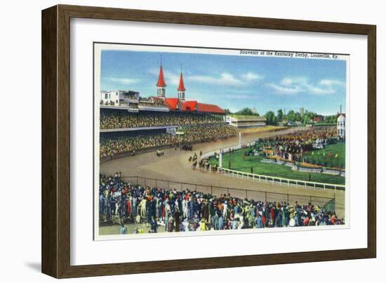 Louisville, Kentucky - Souvenir of the Kentucky Derby; Race Scene-Lantern Press-Framed Art Print