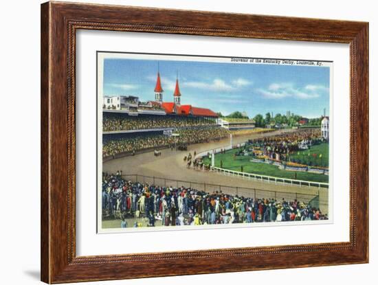 Louisville, Kentucky - Souvenir of the Kentucky Derby; Race Scene-Lantern Press-Framed Art Print