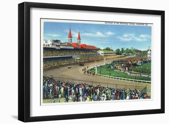 Louisville, Kentucky - Souvenir of the Kentucky Derby; Race Scene-Lantern Press-Framed Art Print