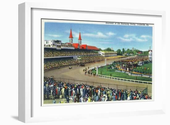 Louisville, Kentucky - Souvenir of the Kentucky Derby; Race Scene-Lantern Press-Framed Art Print