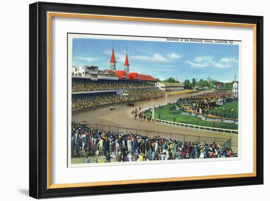 Louisville, Kentucky - Souvenir of the Kentucky Derby; Race Scene-Lantern Press-Framed Art Print