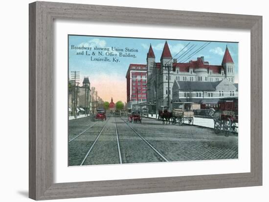 Louisville, Kentucky - Union Station, Louisville and Nashville Office Bldg from Broadway-Lantern Press-Framed Art Print