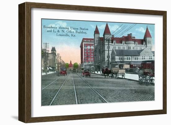 Louisville, Kentucky - Union Station, Louisville and Nashville Office Bldg from Broadway-Lantern Press-Framed Art Print