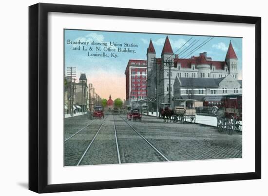 Louisville, Kentucky - Union Station, Louisville and Nashville Office Bldg from Broadway-Lantern Press-Framed Art Print