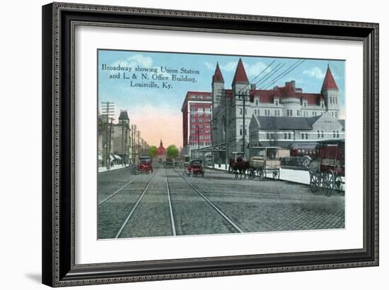 Louisville, Kentucky - Union Station, Louisville and Nashville Office Bldg from Broadway-Lantern Press-Framed Art Print
