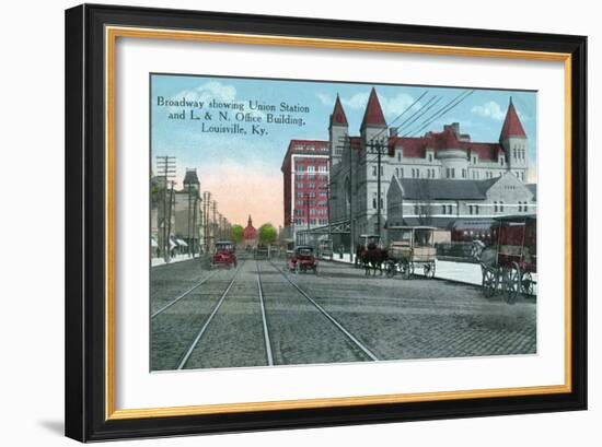 Louisville, Kentucky - Union Station, Louisville and Nashville Office Bldg from Broadway-Lantern Press-Framed Art Print