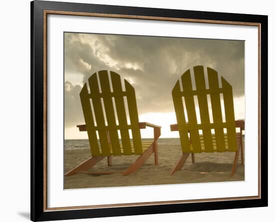 Lounge Chair Facing Caribbean Sea, Placencia, Stann Creek District, Belize-Merrill Images-Framed Photographic Print