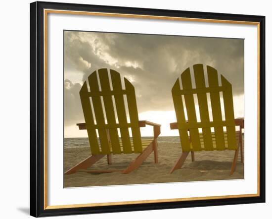 Lounge Chair Facing Caribbean Sea, Placencia, Stann Creek District, Belize-Merrill Images-Framed Photographic Print