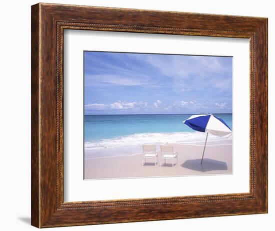 Lounge Chairs and Umbrella on the Beach-Bill Bachmann-Framed Photographic Print