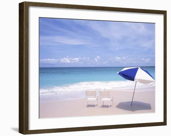 Lounge Chairs and Umbrella on the Beach-Bill Bachmann-Framed Photographic Print