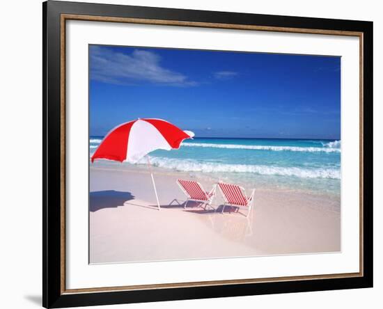 Lounge Chairs and Umbrella on the Beach-Bill Bachmann-Framed Photographic Print