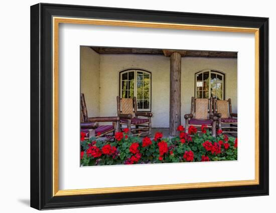 Lounge chairs at Lake McDonald Lodge in Glacier National Park, Montana, USA-Chuck Haney-Framed Photographic Print