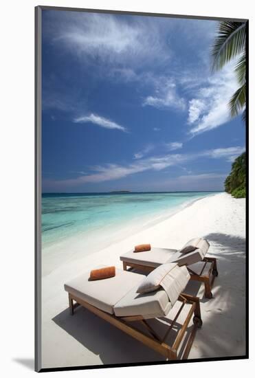 Lounge Chairs on Tropical Beach, Maldives, Indian Ocean, Asia-Sakis Papadopoulos-Mounted Photographic Print