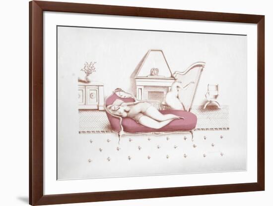 Lounging with Harp (Rose)-Branko Bahunek-Framed Limited Edition