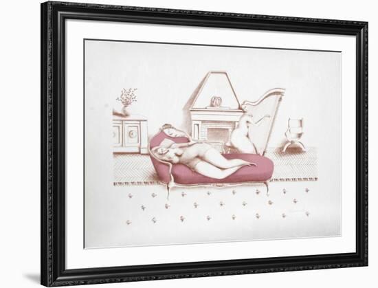 Lounging with Harp (Rose)-Branko Bahunek-Framed Limited Edition