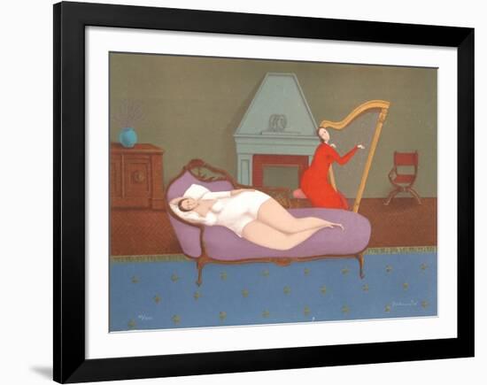 Lounging with Harp (Sepia)-Branko Bahunek-Framed Limited Edition