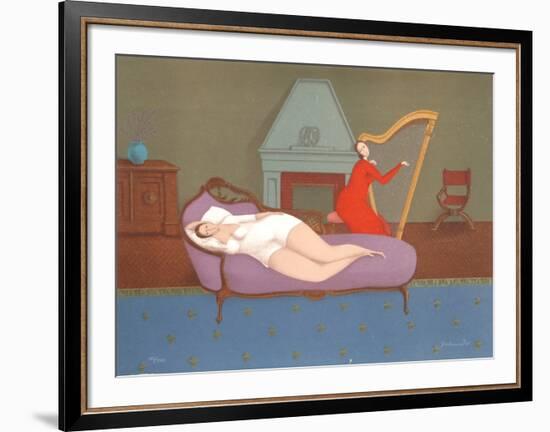Lounging with Harp (Sepia)-Branko Bahunek-Framed Limited Edition