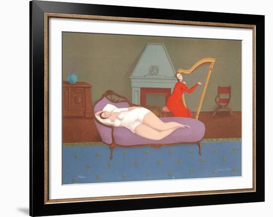 Lounging with Harp (Sepia)-Branko Bahunek-Framed Limited Edition