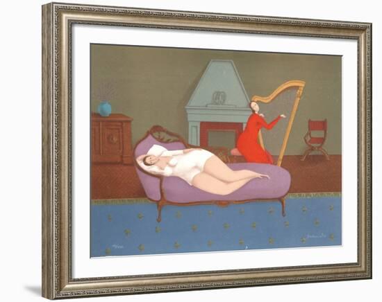 Lounging with Harp (Sepia)-Branko Bahunek-Framed Limited Edition