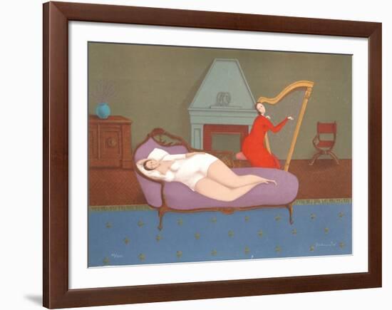 Lounging with Harp (Sepia)-Branko Bahunek-Framed Limited Edition