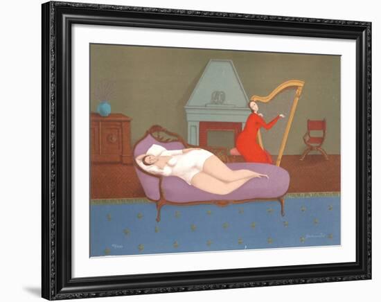 Lounging with Harp (Sepia)-Branko Bahunek-Framed Limited Edition