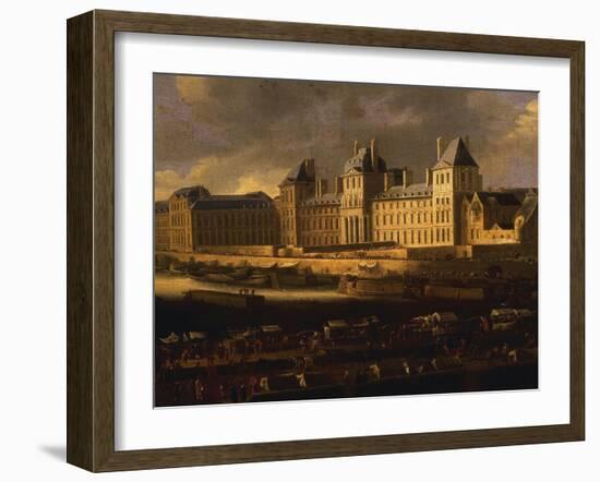 Louvre and Stalls on Pont Neuf, from Paris, France, Seen from the Pont Neuf, C. 1660-French School-Framed Giclee Print