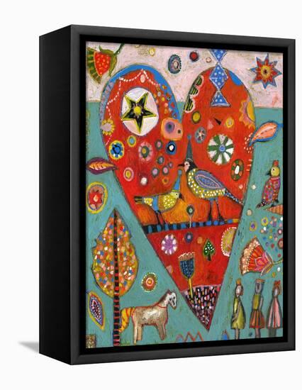 Love Birds Heart-Jill Mayberg-Framed Premier Image Canvas