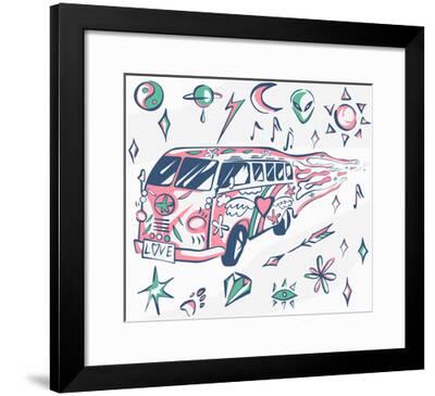 Love Bus Vector Poster Hippie Car Mini Van With Different Symbols Retro Colors Psychedelic Conc Art Print By Inamel Art Com