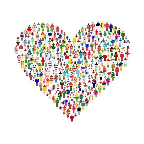 Love Concept Heart Made Of People People Are Made Of All Flags From The World Art Print Hibrida13 Art Com