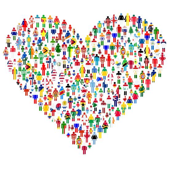 Love Concept Heart Made Of People People Are Made Of All Flags From The World Art Print Hibrida13 Art Com