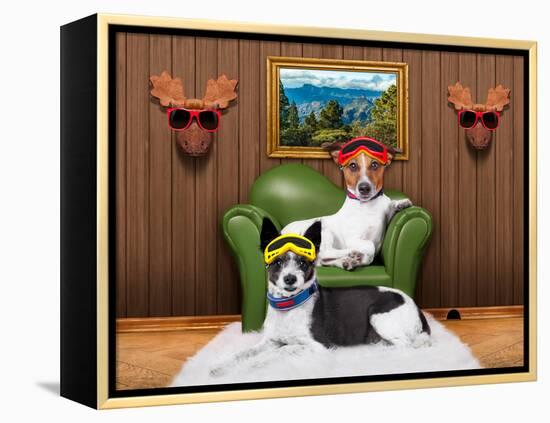 Love Couple Sofa Dogs-Javier Brosch-Framed Premier Image Canvas