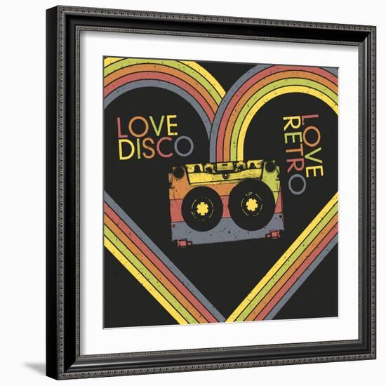 Love Disco, Love Retro. Vintage Poster Design Template. Raster Version, Vector File Available in Po-pashabo-Framed Photographic Print