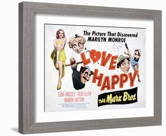 Love Happy, Marilyn Monroe, Marion Hutton, Harpo Marx, Groucho Marx, Chico Marx, 1949-null-Framed Art Print