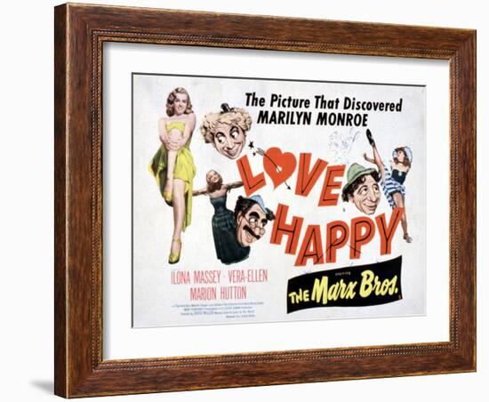 Love Happy, Marilyn Monroe, Marion Hutton, Harpo Marx, Groucho Marx, Chico Marx, 1949-null-Framed Art Print