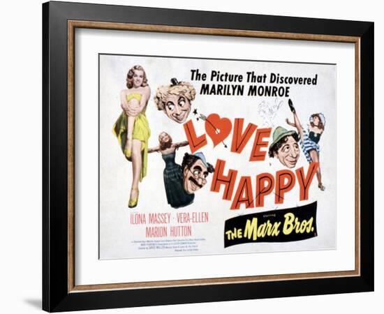 Love Happy, Marilyn Monroe, Marion Hutton, Harpo Marx, Groucho Marx, Chico Marx, 1949-null-Framed Art Print