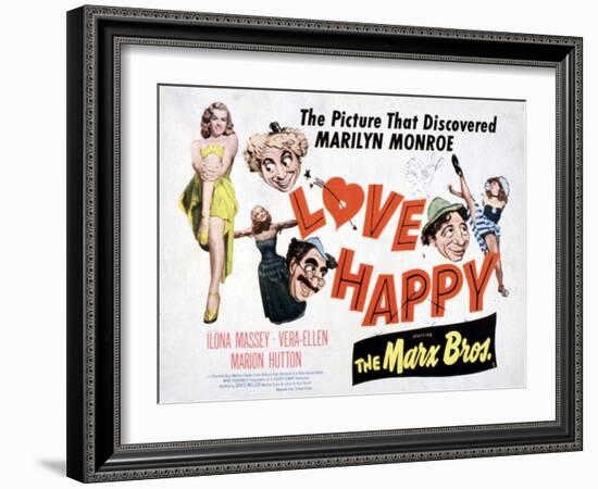 Love Happy, Marilyn Monroe, Marion Hutton, Harpo Marx, Groucho Marx, Chico Marx, 1949-null-Framed Art Print