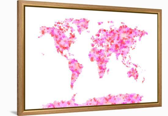 Love Hearts Map of the World Map-Michael Tompsett-Framed Stretched Canvas