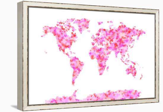 Love Hearts Map of the World Map-Michael Tompsett-Framed Stretched Canvas